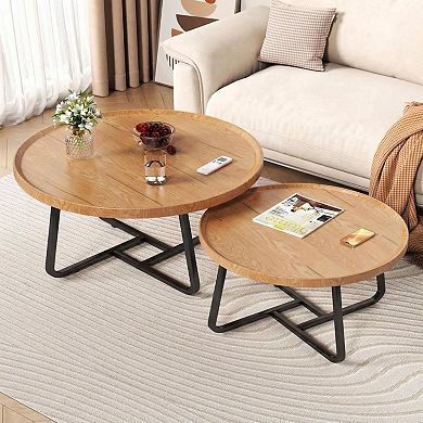 Danolapsi Modern Nesting Coffee Table Set of 2, 2 Pieces Round Wood Side Tables