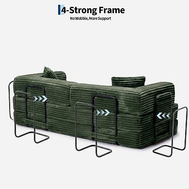 80.7'' Sofa Bed,5-in-1 Convertible Sofa Bed with Storage Pocket, Folding Corduroy Fabric Couch Bed