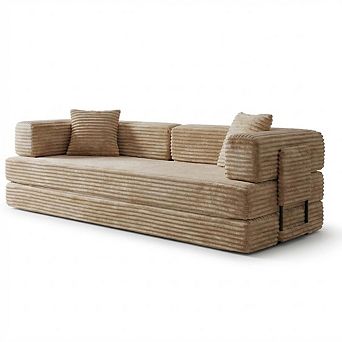 80.7'' Sofa Bed,5-in-1 Convertible Sofa Bed with Storage Pocket, Folding Corduroy Fabric Couch Bed