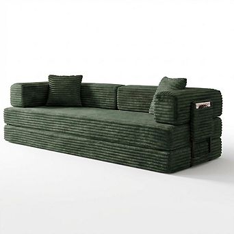 80.7'' Sofa Bed,5-in-1 Convertible Sofa Bed with Storage Pocket, Folding Corduroy Fabric Couch Bed