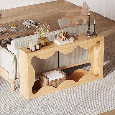 Danolapsi 63" Rustic Console Table, Wave-Shaped Wooden Entryway Table, Sofa Table with Storage