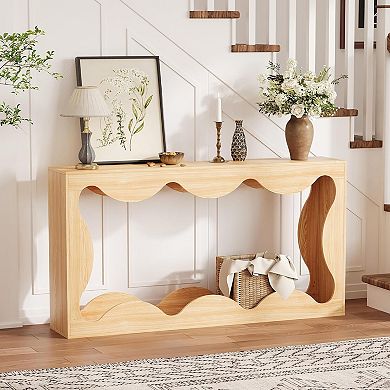 Danolapsi 63" Rustic Console Table, Wave-Shaped Wooden Entryway Table, Sofa Table with Storage
