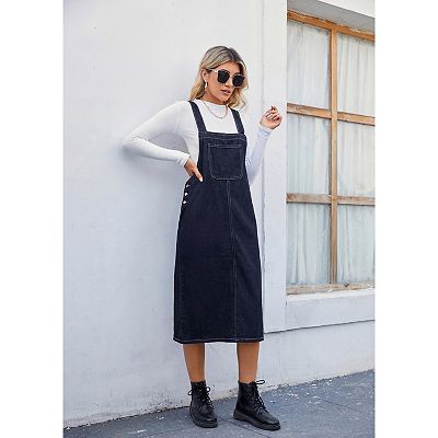 long overall dress Denim Plaid Colorblock effortless fit Women Denim Overall Casual Jean
