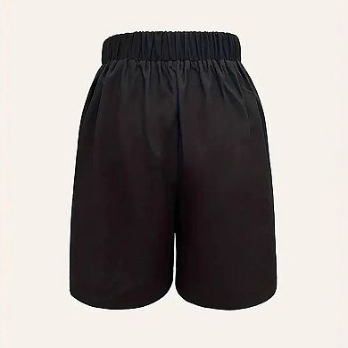 Women's Summer Casual Elastic High Waisted Work Shorts Solid Wide Leg Dressy Suit Shorts