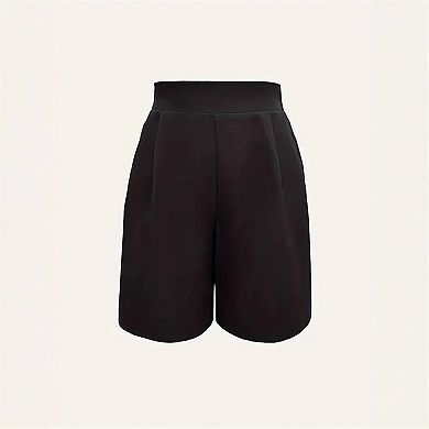 Women's Summer Casual Elastic High Waisted Work Shorts Solid Wide Leg Dressy Suit Shorts