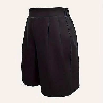 Women's Summer Casual Elastic High Waisted Work Shorts Solid Wide Leg Dressy Suit Shorts