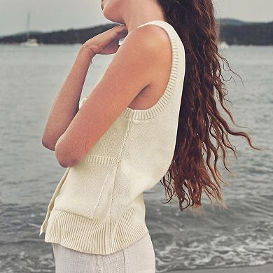 Women Sleeveless Knit Tank Top Casual Button Down Vest