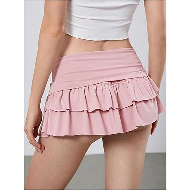 Women's Mini Skirt Solid Color A-Line Layered Flowy Ruffle Tiered Short Skirt