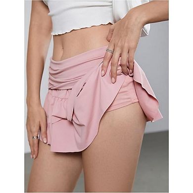 Women's Mini Skirt Solid Color A-Line Layered Flowy Ruffle Tiered Short Skirt