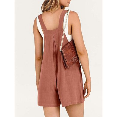 Women Sleeveless Straps Baggy Romper Casual Solid Overalls