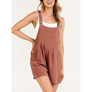 Women Sleeveless Straps Baggy Romper Casual Solid Overalls