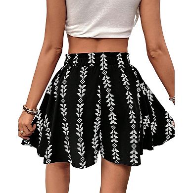 Women's Plus Size Print Flowy Swing Boho Shorts Elastic High Waist Casual Summer Shorts