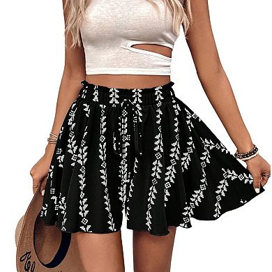 Women's Plus Size Print Flowy Swing Boho Shorts Elastic High Waist Casual Summer Shorts