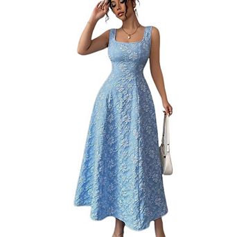 Women's Floral Maxi Dress Elegant Square Neck Sleeveless Flowy Tank Dresses