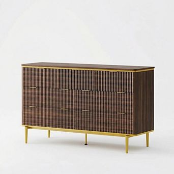 Danolapsi 7 Drawers Dresser for Bedroom, 54" Wide Fluted Chest of Drawers with Gold Metal Handles