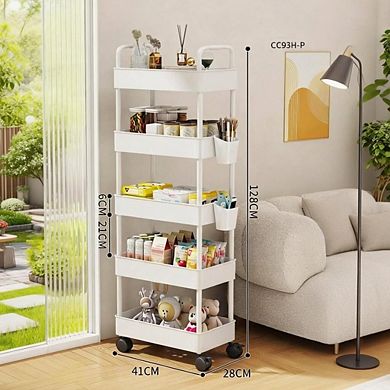 Danolapsi 5-Tier Rolling Cart, Plastic Storage Cart with Handle, Plastic Utility Shelving