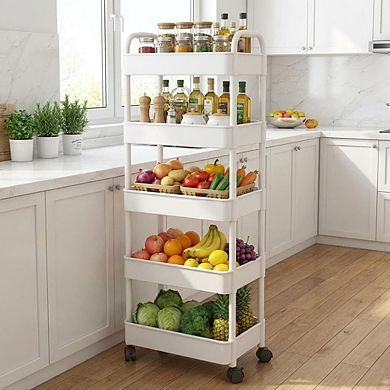 Danolapsi 5-Tier Rolling Cart, Plastic Storage Cart with Handle, Plastic Utility Shelving