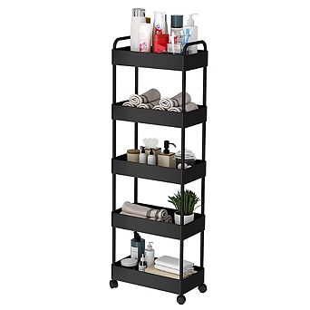 Danolapsi 5 tier Rolling Cart, Plastic Storage Cart with Handle, Plastic Utility Shelving
