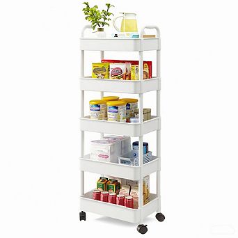 Danolapsi 5 tier Rolling Cart, Plastic Storage Cart with Handle, Plastic Utility Shelving