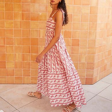 Women's Striped Sleeveless Maxi Dresses Flowy Spaghetti Strap Tie Off Shoulder Boho Sundress