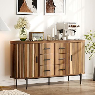 Danolapsi Fluted Sideboard Cabinet,Modern Wood Buffet Cabinet with 6 Drawers &2 Sliding Doors
