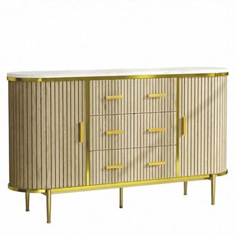 Danolapsi Fluted Sideboard Cabinet,Modern Wood Buffet Cabinet with 6 Drawers &2 Sliding Doors