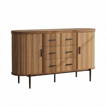 Danolapsi Fluted Sideboard Cabinet,Modern Wood Buffet Cabinet with 6 Drawers &2 Sliding Doors
