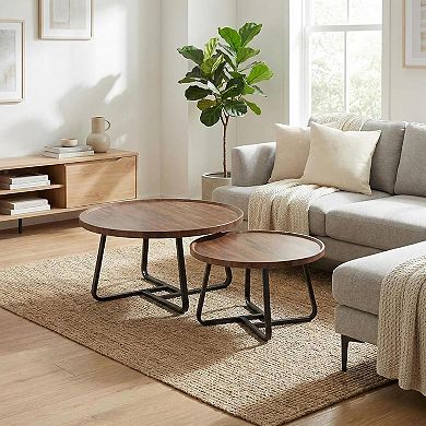 Danolapsi Modern Nesting Coffee Table Set of 2, 2 Pieces Round Wood Side Tables