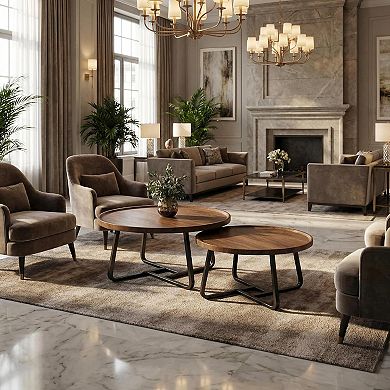 Danolapsi Modern Nesting Coffee Table Set of 2, 2 Pieces Round Wood Side Tables