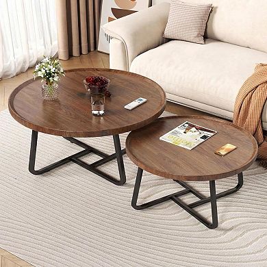 Danolapsi Modern Nesting Coffee Table Set of 2, 2 Pieces Round Wood Side Tables
