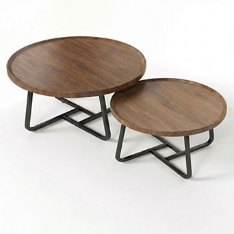 Danolapsi Modern Nesting Coffee Table Set of 2, 2 pc Round Wood Side Tables
