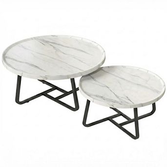 Danolapsi Modern Nesting Coffee Table Set of 2, 2 pc Round Wood Side Tables