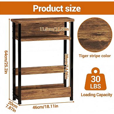 Danolapsi Slim 3-Tier Side Table with Storage Shelves & Magazine Rack, End Table for Small Spaces