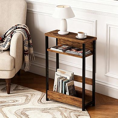 Danolapsi Slim 3-Tier Side Table with Storage Shelves & Magazine Rack, End Table for Small Spaces