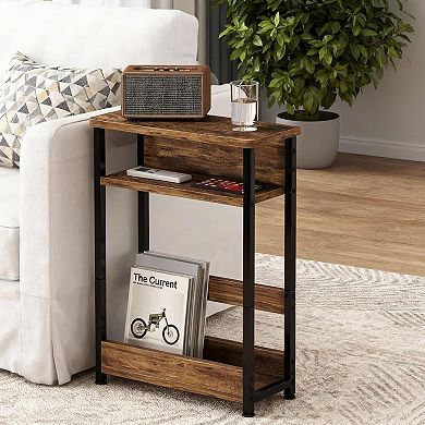 Danolapsi Slim 3-Tier Side Table with Storage Shelves & Magazine Rack, End Table for Small Spaces