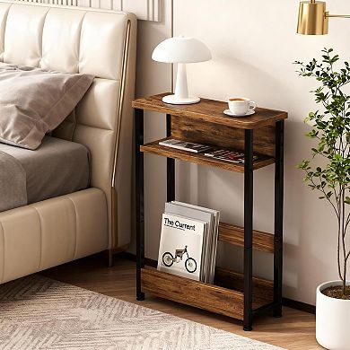 Danolapsi Slim 3-Tier Side Table with Storage Shelves & Magazine Rack, End Table for Small Spaces