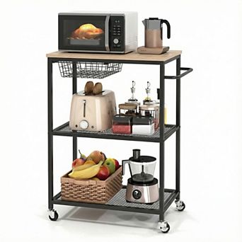 Danolapsi 3 tier Rolling Kitchen Carts on Wheels with Storage Basket & 2 Lockable Wheels