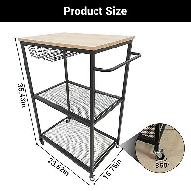 Danolapsi 3-Tier Rolling Kitchen Carts on Wheels with Storage Basket & 2 Lockable Wheels