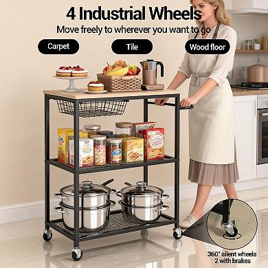 Danolapsi 3-Tier Rolling Kitchen Carts on Wheels with Storage Basket & 2 Lockable Wheels