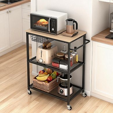Danolapsi 3-Tier Rolling Kitchen Carts on Wheels with Storage Basket & 2 Lockable Wheels