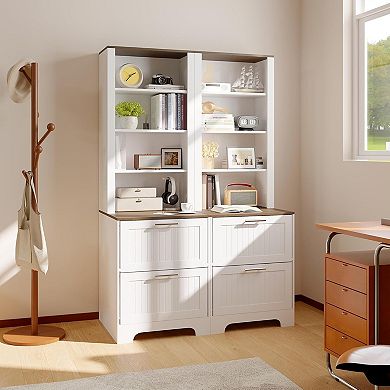 Danolapsi 72" Tall Bookcase with 2 File Drawers, Modern Wood Bookshelf with Adjustable Shelves
