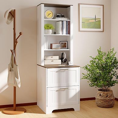 Danolapsi 72" Tall Bookcase with 2 File Drawers, Modern Wood Bookshelf with Adjustable Shelves