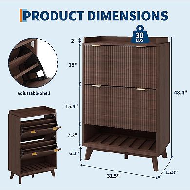 Danolapsi Modern 2 Flip Drawers Fluted Shoe Cabinet for Entryway with Bottom Open Shelf
