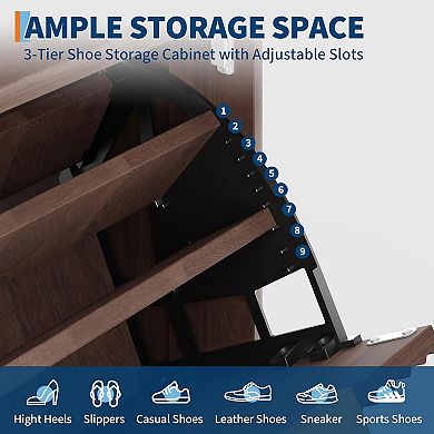 Danolapsi Modern 2 Flip Drawers Fluted Shoe Cabinet for Entryway with Bottom Open Shelf