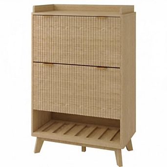 Danolapsi Modern 2 Flip Drawers Fluted Shoe Cabinet for Entryway with Bottom Open Shelf
