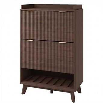 Danolapsi Modern 2 Flip Drawers Fluted Shoe Cabinet for Entryway with Bottom Open Shelf
