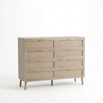 Danolapsi 8-Drawer Rattan Chest of Drawers, Farmhouse Dresser for Bedroom with Golden Handles
