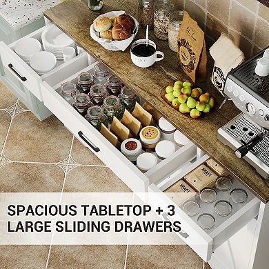 Danolapsi 55" Sideboard Buffet Cabinet with 3 Drawers & 4 Doors, Modern Farmhouse Sideboard Cabinet