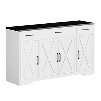 Danolapsi 55" Sideboard Buffet Cabinet with 3 Drawers & 4 Doors, Modern Farmhouse Sideboard Cabinet