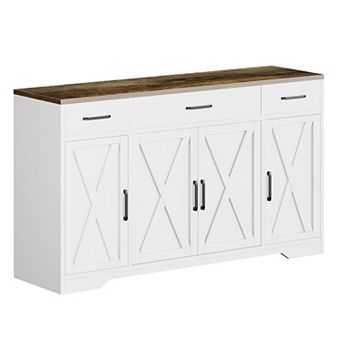 Danolapsi 55" Sideboard Buffet Cabinet with 3 Drawers & 4 Doors, Modern Farmhouse Sideboard Cabinet